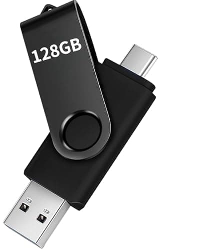 128GB USB C Flash Drive Dual Thumb Drive Swivel USB-A & Type-C Memory Stick Black