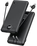 Portable Charger,Power Bank Built-in Cables and AC Wall Plug,VRURC USB C Portable Bank 10000mAh,Travel Essentials Phone Charger Compact Lightweight External Battery Pack for Smart Phones,Tablets-Black