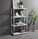 BLUECC Bookcase 24"*11"*42", Modern Metal&Wood Bookshelf White