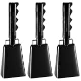 Reginary 3 Pack 9 Inch Large Cow Bell Black Cowbell with Handle Loud Steel Cowbells for Sporting Events Football Games Stadium Cheering Graduation Parties and Concerts Bulk Noise Makers Set