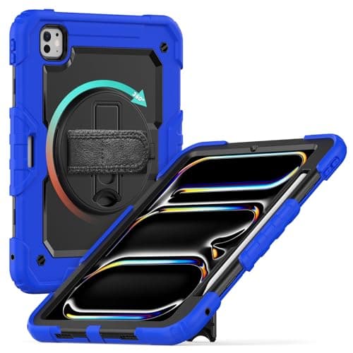 Gylint Case for iPad Pro 11-inch M4 (2024) (Model Number: A2836/A2837/A3006) -with Screen Protector, Hand Strap, Shoulder Strap, 360° Rotating Stand Blue