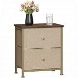 Sweetcrispy Nightstand with 2 Storage Drawers, 22" Height Small Bed Side Furniture End Table, Wooden Top Fabric Cabinet Kids Night Stand Mini Dresser for Bedroom, Closet, Entryway, Dorm, Khaki