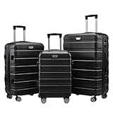 gibxiyza 3 Pcs/Set Suitcase Set Suitcases with Wheels Carry on Luggage Travel Suitcase Different Sizes Large Hard Shell Spinner Wheel Tsa Lock 20/24/28 Inch Luggage Suitcase Black