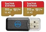 SanDisk 512GB MicroSD Extreme Memory Card (2 Pack) Compatible with DJI Air 2S, Air 2, Mini, Mini 2, Mavic 2 Drone Series (SDSQXAV-512G-GN6MN) Bundle with 1 Everything But Stromboli Micro Card Reader
