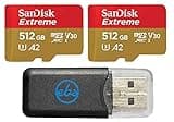 SanDisk 512GB MicroSD Extreme Memory Card (2 Pack) Compatible with DJI Air 2S, Air 2, Mini, Mini 2, Mavic 2 Drone Series (SDSQXAV-512G-GN6MN) Bundle with 1 Everything But Stromboli Micro Card Reader