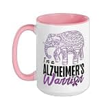 Alzheimer's Dementia Awareness Support Elephant I'm A Ceramic Mug, Pink/White, 15oz