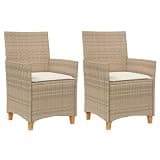 DXKDUSOKJ Beige Poly Rattan Patio Chairs with Cushions 2 Pack, Outdoor Chairs with Thick Padded Seat Cushions, Powder-Coated Steel Frame