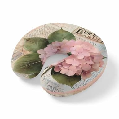 Travel Pillows U-Shaped Neck Pillow Watercolor Pink Flower on Vintage Letter Ergonomic Memory Foam Pillow Head Cushion,Spring Floral Leaf Soft Portable Neck Pillows for Office Airplane Car Train
