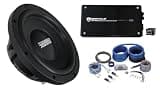 Sundown Audio SML-10 D4 Bundle: (2) 10 in 1200-Watt Peak/600-Watt RMS Shallow Subwoofers, Krypton M4 1500-Watt RMS Mono 1 Ohm Amplifier, RWK0CU 0 AWG Copper Complete Amp Wiring Kit, 4-Items