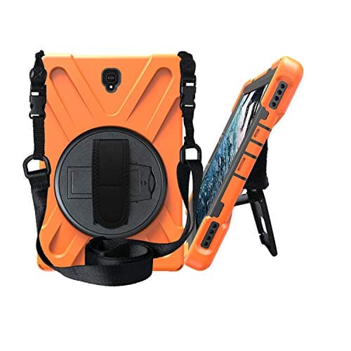 Case for Samsung Galaxy Tab S4 10.5" T830 T835 T837, Military Grade 15ft Drop Tested Shockproof Protective Cover with 360° Rotating Stand, Hand Strap and Shoulder Strap (Orange)