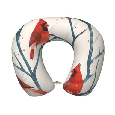 Winter Cardinal Bird on Snowy Branch Travel Pillow Memory Foam U Shaped Neck Pillows Super Lightweight Portable Headrest