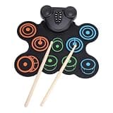 Omquot E-Drum Practice Pad with Two Speakers, 9+1 Real Drum Rack, 10 Rhythms, 7 Tones, Portable, Foldable Rolling Drum for Ideal