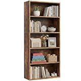 SageNest 5 Tier Bookshelf, 53" Tall Open Display Bookcase with Reinforced Back & Anti-Tip Kit, Heavy Duty Wood Book Shelves for Home Office, Living Room & Bedroom, Brown