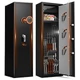 8-10 Gun Safe for Rifles and Pistols, Quick Access Gun Cabinet with 3 Ways to Unlock, Gun Safes with Rifles & Shotguns Storage,Rifle Safe with LED Light for Room and Garage,11.81"D x 13.78"W x 57.09"H