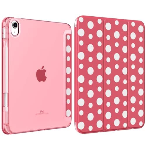 MoKo Case for iPad (A16) 11th Generation 11 Inch 2025, iPad 10th Generation 10.9 Inch 2022 with Pencil Holder, Light Trifold Case with PC Translucent Back Shell for Girls Women,WatermelonRed Polka Dot