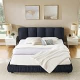 King Size Platform Bed Frame with Plush Compressed Sponge Headboard, Black