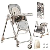 Nine point nine PU Leather High Chair with Swinging Function, Removable Double Tray Baby Seat Feeding Chairs, Baby High Chair for Babies and Toddlers (X8121 Grey)