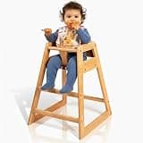 LA Baby Wooden High Chair - Restaurant Style Solid Wood Highchair for Babies and Toddlers - ASTM F404 Safety Certified - Stackable Design - Natural