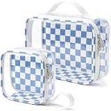 LETGO Blue Checkered Diaper Bag Organizer Pouch Set,TSA Approved Toiletry Bag,Clear Waterproof TPU Makeup Bag Set Travel Organizer Bags for Women and Kids Toiletry Bag Set for Baby and Mom Essentials