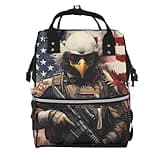 Pioyoku Bald Eagle Soldier Print Diaper Bag Backpack -Multifunction Travel Baby Diaper Bag,Baby Bags For Girls Boys