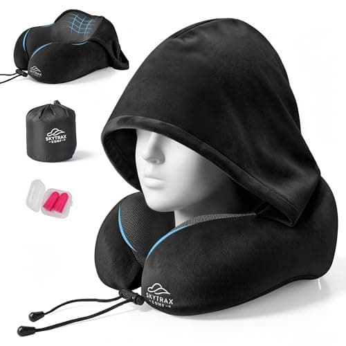 Travel Pillow with Extra Large Hood for Airplane Long Flights Privacy and Comfort Memory Foam with Skin-Friendly Cover for Road Trip Head&Neck Support for Plane Office Cars Sleeping & Rest (Black)