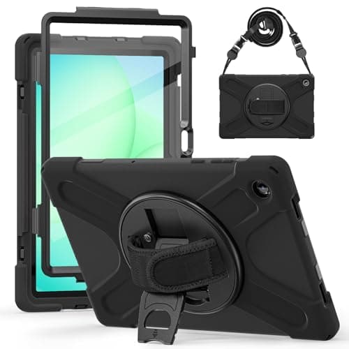 Rugged Case for Galaxy Tab A11+ Plus 11 Inch 2025 Kids, Heavy Duty Shockproof Military Cover with Rotating Stand Hand Strap+Shoulder Strap+S Pen Holder,Black