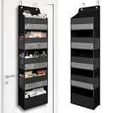 TYMENSH Black Over Door Organizer with 5 Large Clear Pockets and 6 Side Mesh Pockets, Anti-Tilt Hanging Door Storage for Closet, Bathroom, Nursery, Bedroom, Dorm, Toys, Cosmetics
