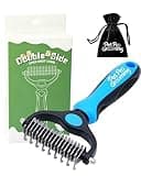 Pet Pro Grooming Tool, 2-In-1 Deshedding Dog Brush, Double-Sided Grooming Tool for Thick Coats, Rounded-Tooth Comb for Painlessly Removing Knots and Loose Hair (Blue-Large)
