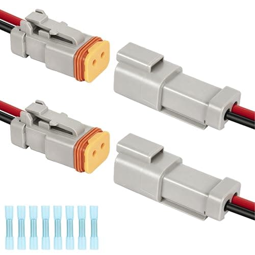 Deutsch DT 2 Pin Wiring Harness Connector 2 Kits, Deutsch Male Female 2 Wire Way Waterproof Automotive Electrical Connector 16 AWG with Heat Shrink Tubing for Car Truck Boat, grey