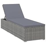 KMUNGDWG Gray Poly Rattan Sun Lounger with Cushion, Adjustable Patio Sunbed with Powder-Coated Steel Frame, 1 Sunbed and 1 Large Seat Cushion for Poolside Balcony Camping