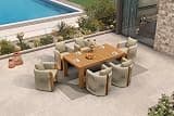 PURPLE LEAF Luxury Outdoor Dining Set for 6 with Blended Olefin Cushion Aluminum Patio Furniture Table and Chairs Set All Weather Wicker Patio Dining Sets for Backyard Garden Deck Poolside, Teak