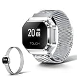 0.49" OLED Smart Ring Fitness Tracker,Heart Rate SpO2 Sleep Monitor,100+ Sports Modes,5ATM Waterproof,Couple Interactive,Adjustable Milanese Band for Men Women (Silver(Finger Band + Wrist Band))