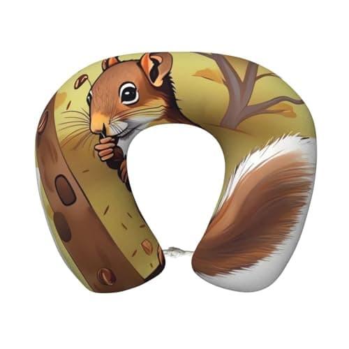 FodPand Travel Pillow Nut-Eating Squirrel Neck Rest Soft Comfortable Travel Neck Pillow U-Shaped Memory Foam Sleeping Rest Cushion Travel Accessories for Airplane Car and Office