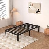VQO Twin Bed Frames 16 Inch, Metal Bed Frame No Box Spring Needed, DIY Headboard,Noiseless, Rounded Corner Legs, Storage Space, Easy to Assemble