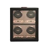 Wolf Axis 4-Piece Watch Winder with Glass Cover, Copper - Secure Fit with Patented Lock-in Dynamic Cuff - Accommodates All Wrist Sizes - Vegan Leather - Includes Universal Adapter