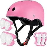 Kids Bike Helmet Set CPSC Certified, Toddler Helmet with Knee Elbow Wrist Pads, Adjustable Multi-Sport Protective Gear for Boys Girls Ages 3-5-8, Pink