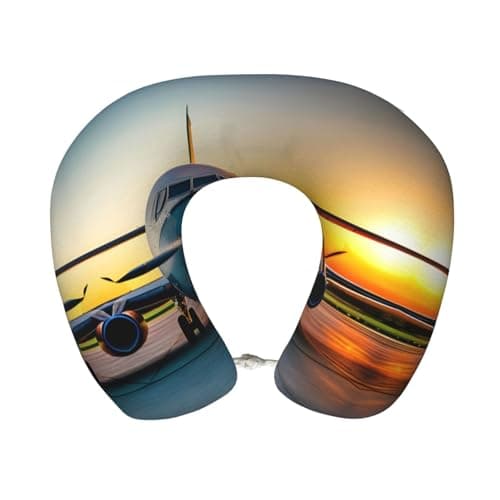 BaerK Memory Foam Aircraft Plane at Sunsets Print Travel Pillow - U-Shaped Neck Support for Sleep, Office Naps, and Long Distance Flights