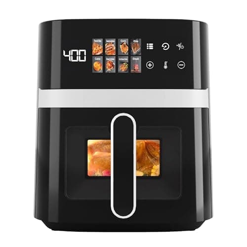 6QT Air Fryer, 8-in-1 Electric Hot Oven With Digital LED Touchscreen, Visible Window, 1500W, New, Black -Designed With Convenience In Mind, The Non-stick Basket And Removable Parts Are Dishwasher Safe