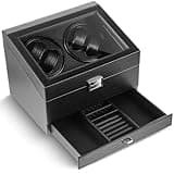 Liliaafar Automatic Watch Winder for Men, Rotating Watch Case Gift for Fathers Day, Quiet Running Motor Watches Case with Slots and Drawer for Birthday Gift(Black,Carbon Fiber Leather,6 Slots)
