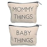 Pearhead Mommy and Baby Things Pouch Set, Canvas Zipper Organizer Bags for Diaper Bag and Travel, Cosmetic and Makeup Bag for Mom, Hospital Bag Essentials