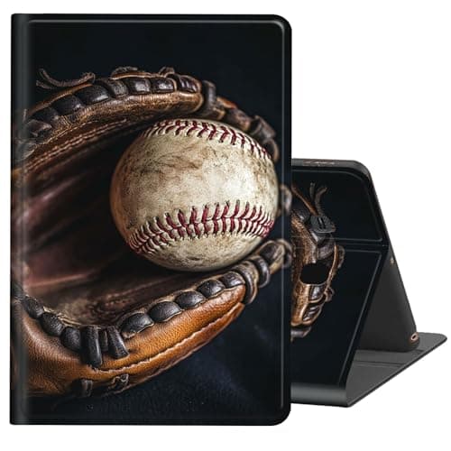 FKIUBWRY Case for Galaxy Tab E 9.6 (SM-T560/ T561/ T567),Slim PU Leather Multi-Angle Stand Folio Cute Heavy Duty Protective Cover with Auto Wake/Sleep,Retro Baseball
