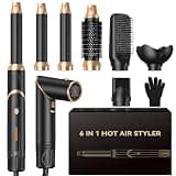 6 in 1 Air Styler & Hair Dryer Brush Set,Foldable Professional Negative Ionic Hair Styling Tools with Diffuser,Detachable Blow Dryer Brush with Auto Wrap Curlers,Hot Air Brush for All Hair Types.