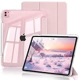 Zktuyu Clear Case for iPad Pro 12.9 inch 6th/5th/4th/3rd Gen & iPad Air 13 inch case (M4/M3/M2) with Pencil Holder, Smart Slim TPU Case with Transparent Hard PC Back Cover, Auto Wake/Sleep (Pink)