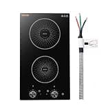 VEVOR Induction Cooktop 12inch 2 Burners Built-in Electric Stove 220V 3500W, Induction Burner for Kitchen, with 11 Power Levels, Knob Control, Ceramic Glass Surface, Child Lock