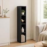 Furevol 4-Tier Bookcase, 6-in Width Storage Shelf Bookshelf, Narrow Book Shelf, 9.3 x 5.9 x 41.6, for Bedroom, Living Room, Home Office, Blackwood