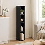 Furevol 4-Tier Bookcase, 6-in Width Storage Shelf Bookshelf, Narrow Book Shelf, 9.3 x 5.9 x 41.6, for Bedroom, Living Room, Home Office, Blackwood