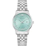 Bulova Ladies Quartz Dress Classic Watch, Silver-Tone Stainless Steel Bracelet, Aqua Dial, Calendar Style: 96P259