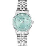 Bulova Ladies Quartz Dress Classic Watch, Silver-Tone Stainless Steel Bracelet, Aqua Dial, Calendar Style: 96P259
