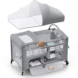 Obee Odee 4 in 1 Baby Bassinet, Pack and Play, Bedside Crib Sleeper, Diaper Changer - Comes with Mattress, Mosquito Net,Bottom Storage and Toy Bar for Newborn to Toddles