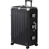 Krute Aluminum Frame Luggage 28 Inch Checked Suitcase with Spinner Wheels TSA Approved No Zipper Hard Shell Luggage PC+ABS Travel Suitcase Black